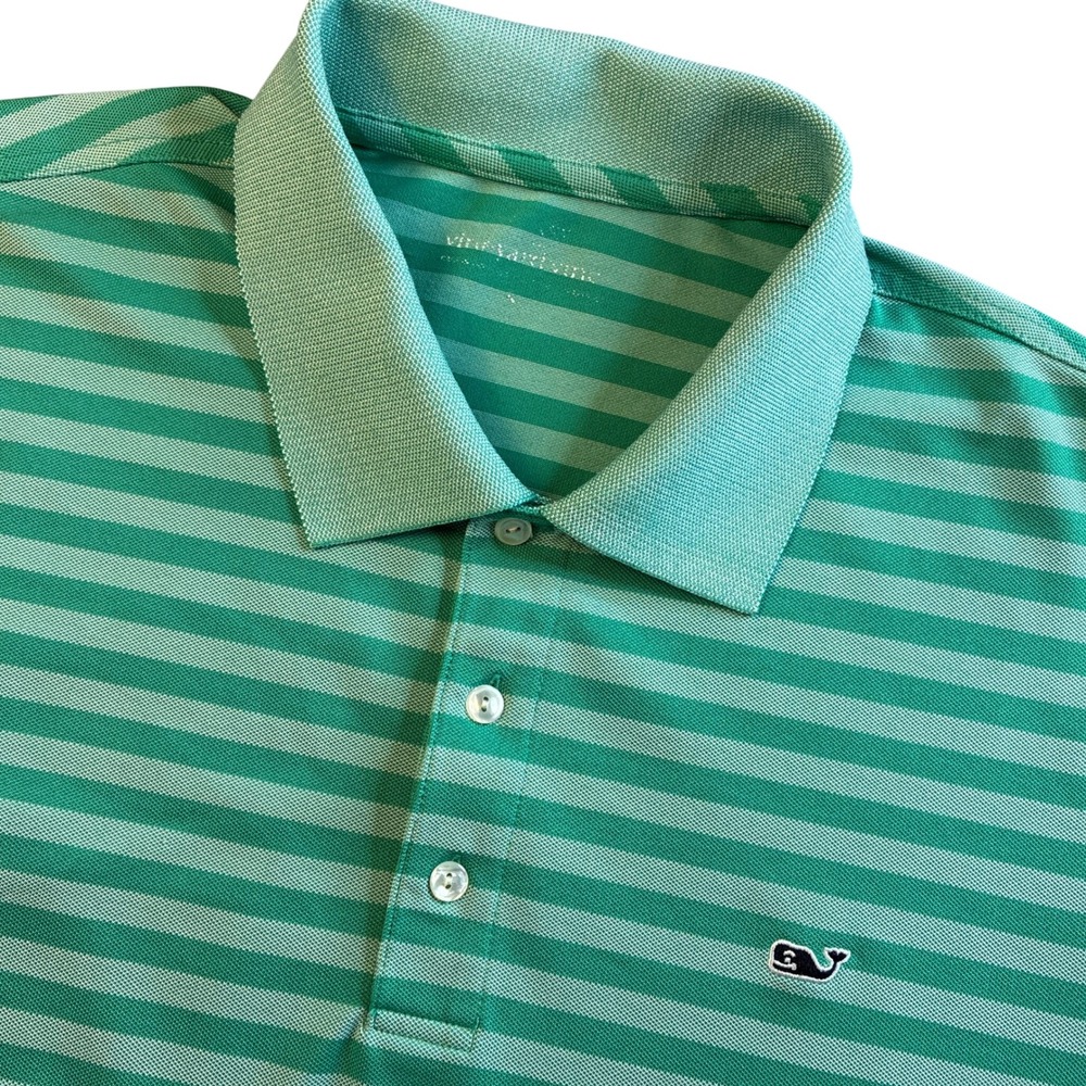 Vineyard Vines Men's Green Striped Performance Golf Polo Shirt Size XL - READ